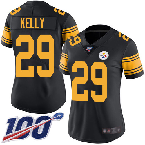Women Pittsburgh Steelers Football 29 Limited Black Kam Kelly 100th Season Rush Vapor Untouchable Nike NFL Jersey